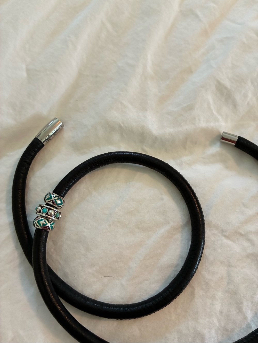 Brighton Black Wrap Necklace with Silver and Turquoise Accents - Picture 3 of 4